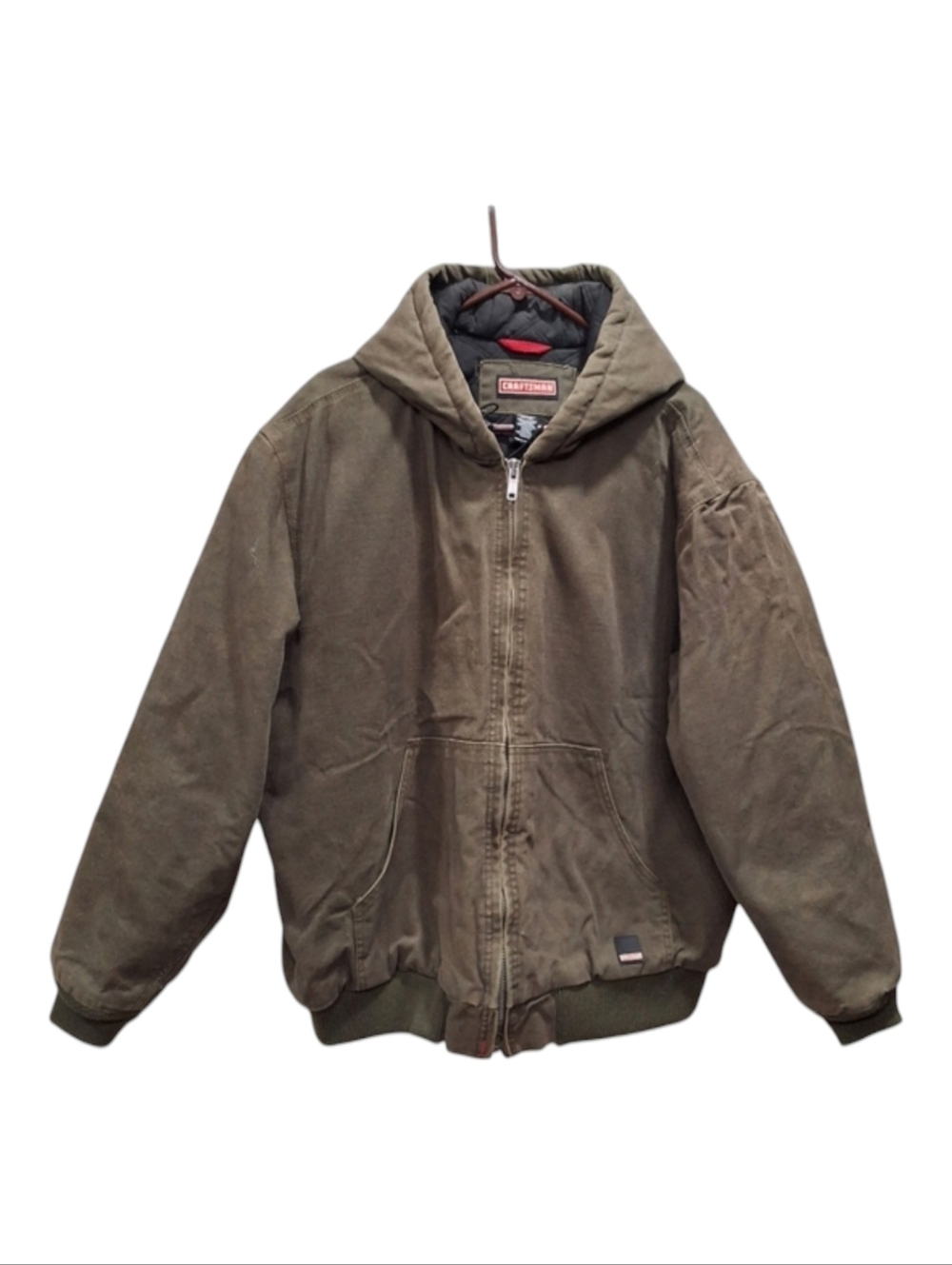 Craftsman~Mens Insulated Duck Canvas Work Jacket~Brown Durable Coat~Hooded~XL